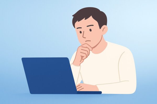 ライブチャットの料金や仕組みを確認している男性のイラスト